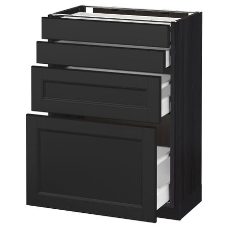 Напольный шкаф 4 фронтальных панели, 4 ящика МЕТОД / МАКСИМЕРА, черный, Лаксарби черно-коричневый