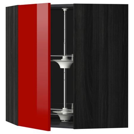Угловой навесной шкаф с вращающейся секцией МЕТОД, черный, Рингульт красный