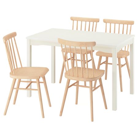 HAUGA / HÖGVED Стол и 4 стула - белый/березовый шпон 118x74 см