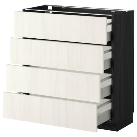 Напольный шкаф 4 фронтальных панели, 4 ящика МЕТОД / МАКСИМЕРА, черный, Росдаль белый