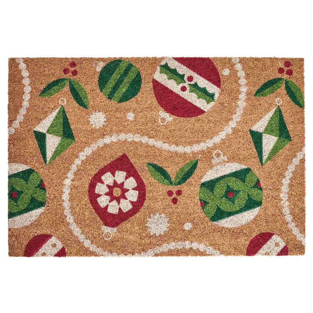 VINTERFINT Придверный коврик - орнамент «елочные шары» кокос/разноцветный 60x90 см - фото 1