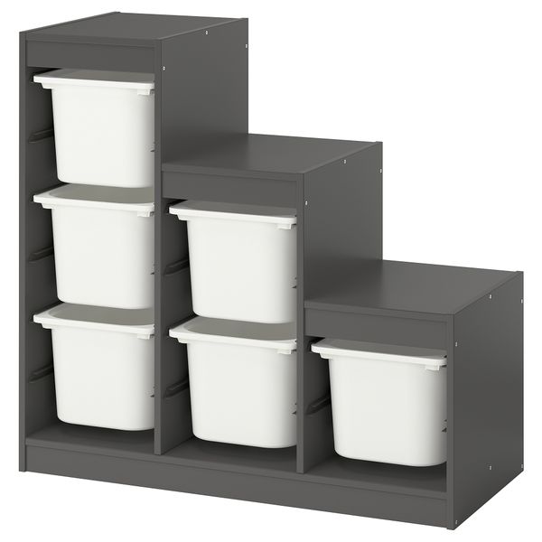 Комбинация для хранения + контейнеры, серый-белый, 99x44x94 см IKEA TROFAST ТРУФАСТ 395.744.41 - фото 1
