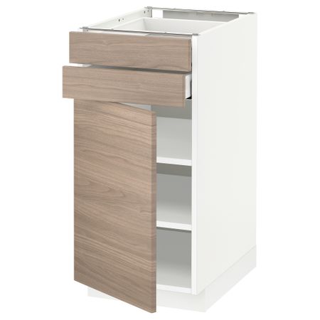 Напольный шкаф с дверцей, 2 ящиками МЕТОД / МАКСИМЕРА, белый, Брокхульт светло-серый