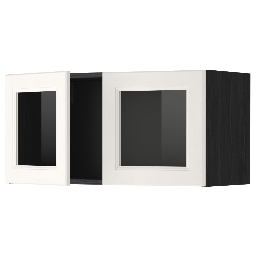 Навесной шкаф с 2 стеклянная дверями МЕТОД, черный, Лаксарби белый (80x40 см) - схема-чертеж с размерами