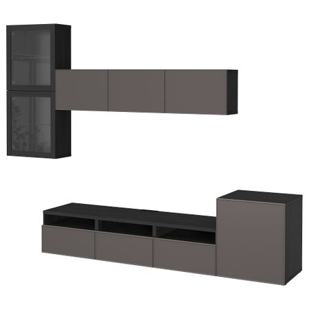 Шкаф для ТВ, комбинированный, стекляные дверцы БЕСТО, черно-коричневый Грундсвикен, темно-серый прозрачное стекло