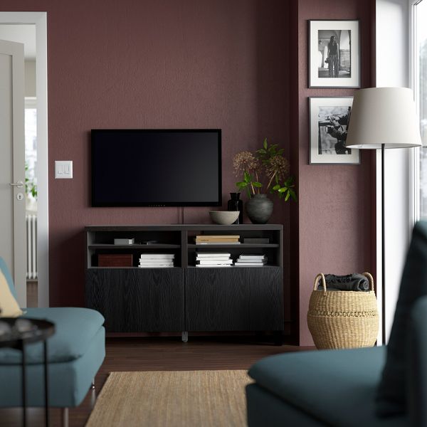 Тумба под ТВ, с дверцами, черно-коричневый/тиммер/стуббар черный 120x42x74 см IKEA BESTÅ БЕСТО 594.325.25 - фото 2