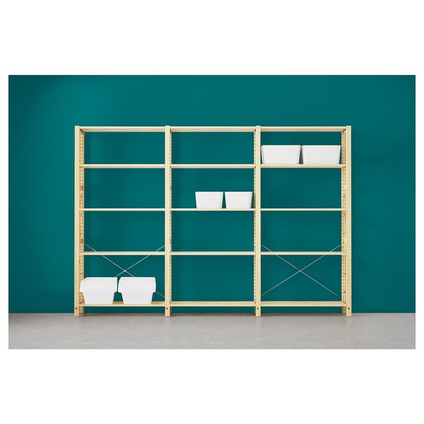 3 секции, полки ИВАР, сосна (259x30x179 см) - схема-чертеж с размерами