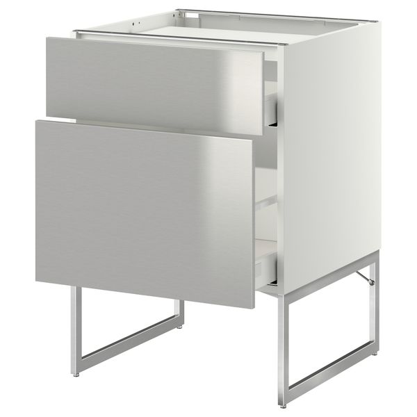 Напольный шкаф, 2 фронтальных панели, 3 ящика МЕТОД / МАКСИМЕРА, белый, Гревста нержавеющ сталь - схема-чертеж с размерами