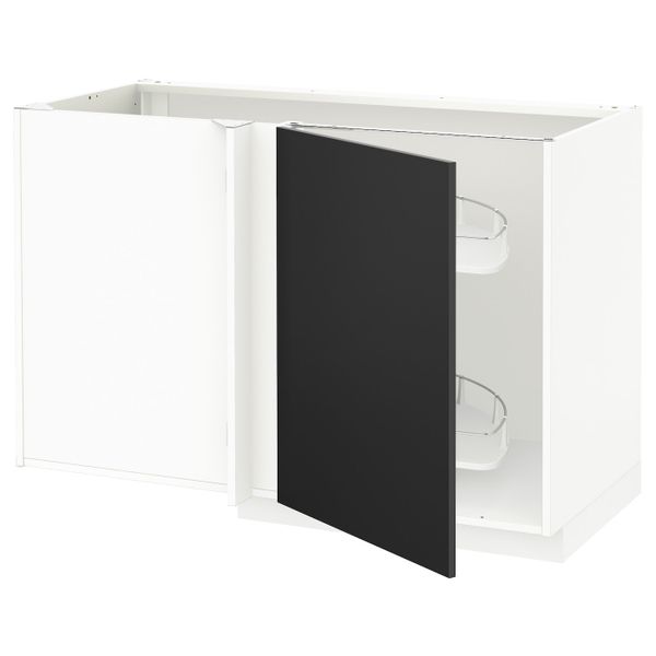 Угловой напольный шкаф с выдвижной секц, белый/Юдевалла антрацит 128x68 см IKEA METOD МЕТОД 392.403.63 - схема-чертеж с размерами