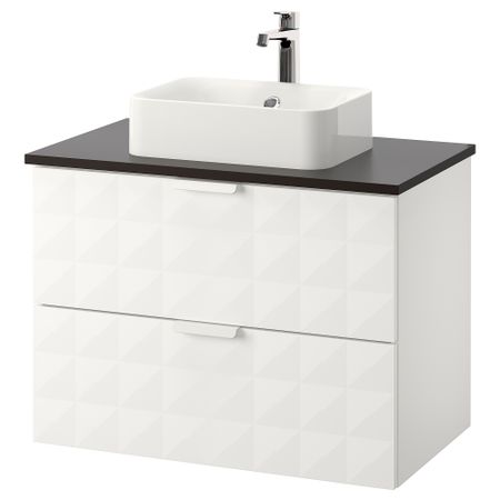 Шкаф со столешницей 45x32 раковина ГОДМОРГОН/ТОЛКЕН / ХОРВИК, Решён белый, антрацит (82x49x72 см)