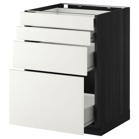 Напольный шкаф 4 фронтальных панели, 4 ящика МЕТОД / ФОРВАРА, черный, Хэггеби белый