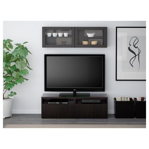 Шкаф для ТВ, комбинированный, стекляные дверцы БЕСТО, Лаппвикен, Синдвик черно-коричневый прозрачное стекло (120x20/40x166 см) - фото 2