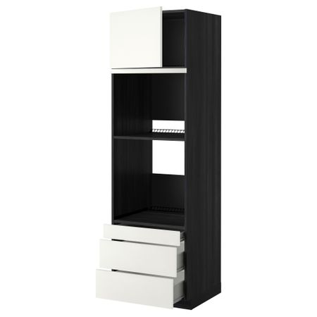 Высокий шкаф для духовки комбинированный, духовка + дверца, 3 ящика МЕТОД / ФОРВАРА, черный, Хэггеби белый (60x60x200 см)