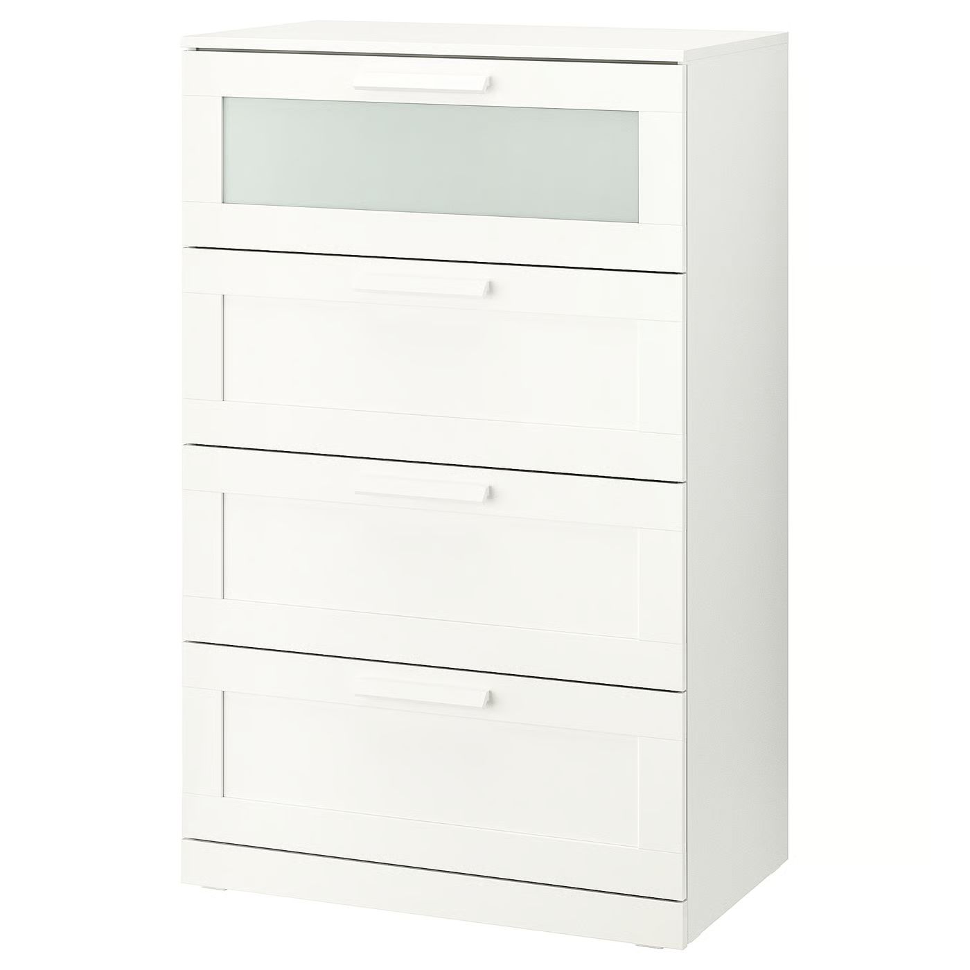 BRIMNES Комод с 4 ящиками – белый/матовое стекло 78x46x124 см