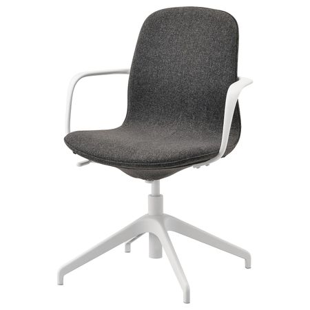 Рабочий стул с подлокотниками, Гуннаред темно-серый/белый IKEA LÅNGFJÄLL ЛОНГФЬЕЛЛЬ 393.862.04