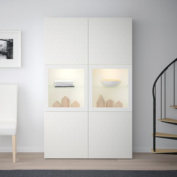 Комбинация для хранения + стеклянная дверц, белый/вассвикен белый прозрачное стекло 120x40x192 см IKEA БЕСТО 992.666.42 - фото 3