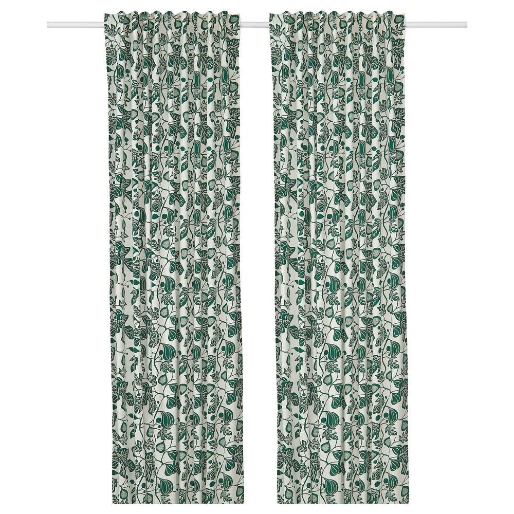 Гардины, 1 пара, белый/темно-зеленый 145x300 см IKEA ALPKLÖVER АЛЬПКЛЁВЕР 004.598.14 - фото 1