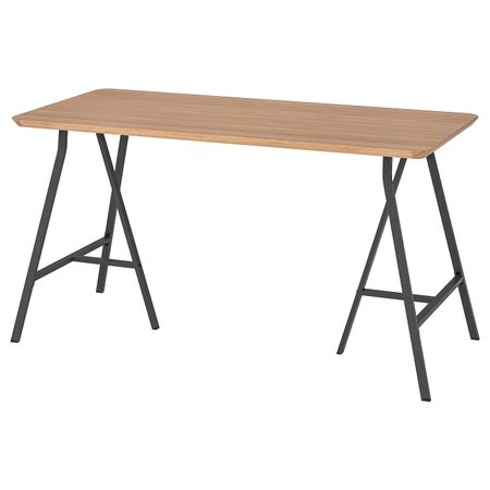 Стол, бамбук/серый 140x65 см IKEA HILVER ХИЛВЕР / LERBERG ЛЕРБЕРГ 092.792.67