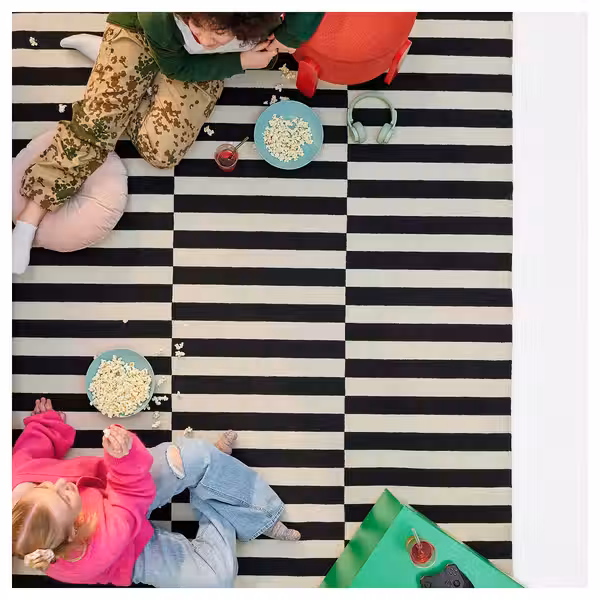 STOCKHOLM Ковер, безворсовый - ручная работа/в полоску черный/белый с оттенком 170x240 см - фото 3