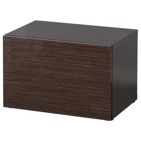 Стеллаж с дверью БЕСТО, черно-коричневый, Сельсвикен глянцевый/коричневый (60x40x38 см)