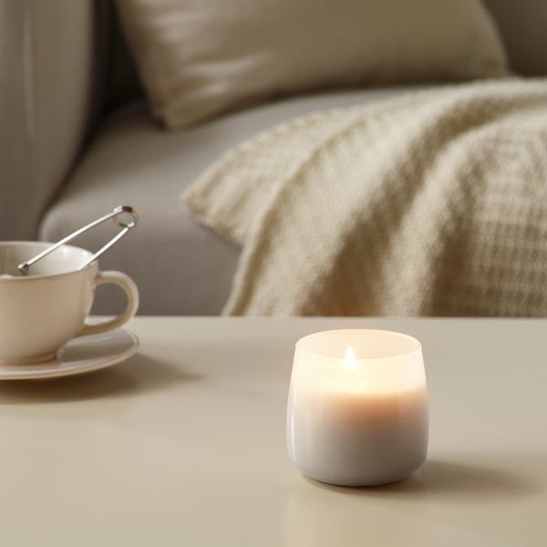 Ароматическая свеча в стакане, Горный воздух, серый, 7.5 см IKEA ФРИСКХЕТ 503.500.29 - схема-чертеж с размерами