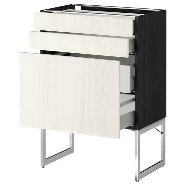 Напольный шкаф 3 фронтальных панели, 2 нижних, 2 средних ящика МЕТОД / МАКСИМЕРА, черный, Росдаль белый - схема-чертеж с размерами