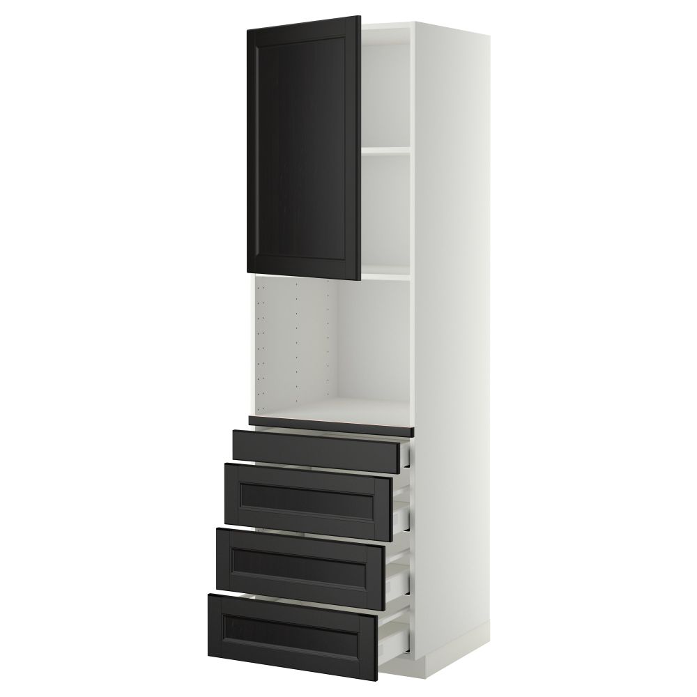 Высокий шкаф для комбинированния СВЧ, 4 ящика МЕТОД / МАКСИМЕРА, белый, Лаксарби черно-коричневый - схема-чертеж с размерами