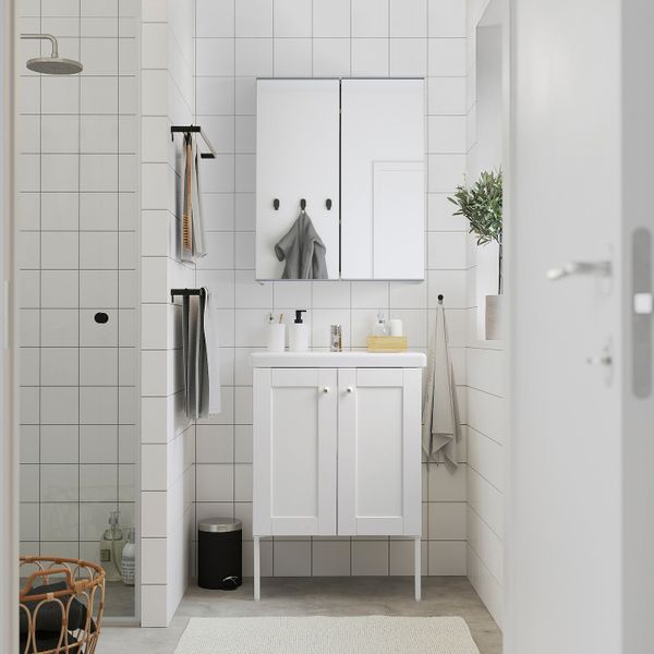 Комплект мебели для ванной,7 предм., Йельсен белый/ПИЛКОН смеситель 64x43x88 см IKEA FISKÅN ФИСКОН / TVÄLLEN ТВЭЛЛЕН 294.360.68 - схема-чертеж с размерами