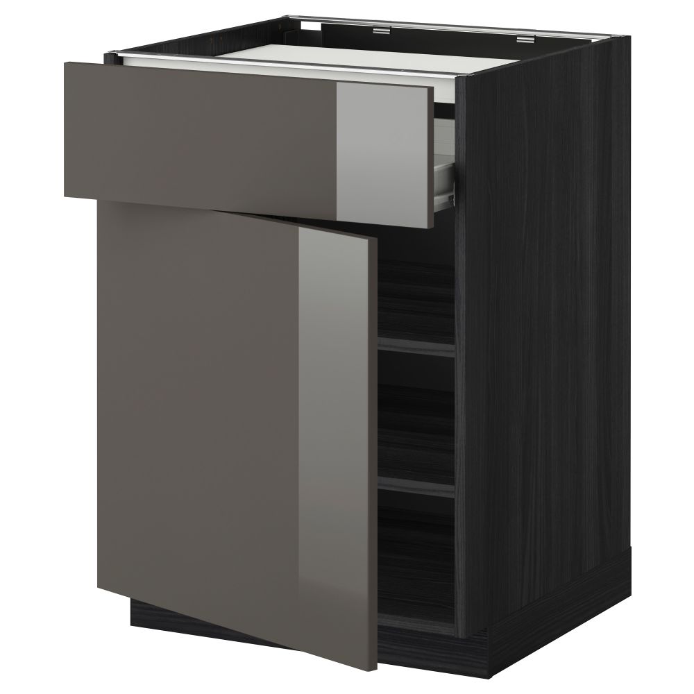 Напольный шкаф для варочной панели, ящик, полка, дверцы МЕТОД / ФОРВАРА, черный, Рингульт серый (60x60 см) - фото 1