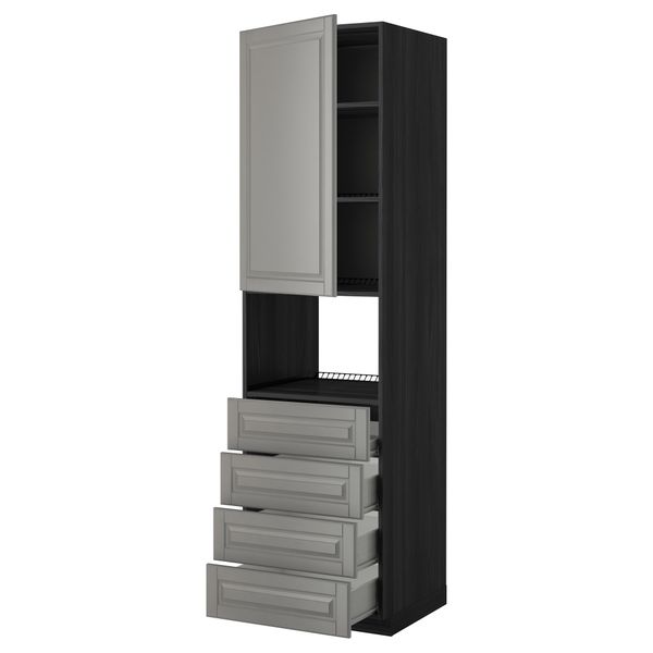 Высокий шкаф для духовки, дверца, 4 ящика МЕТОД / ФОРВАРА, черный, Будбин серый - фото 1