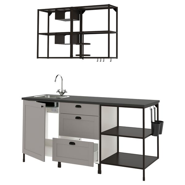 Кухня, 183x63.5x222 см, антрацит/серый каркас IKEA ENHET 193.375.25 - фото 1