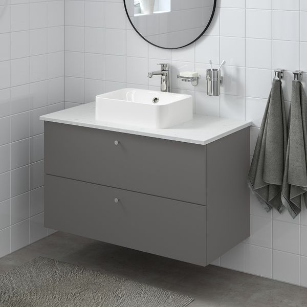 Шкаф со столешницей 45x32 раковина, Гилльбурен темно-серый/под мрамор БРОГРУНД смеситель 102x49x72 см IKEA GODMORGON/TOLKEN - фото 2