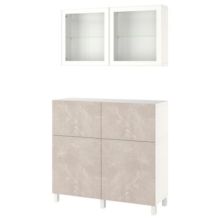 Комбинация для хранения с дверцами/ящ, белый БЕРГСВИКЕН/СТУБ/бежевый под мрамор 120x42x213 см IKEA BESTÅ БЕСТО 294.357.14