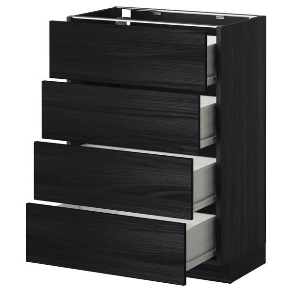 Напольный шкаф 4 фронтальных панели, 4 ящика МЕТОД / ФОРВАРА, черный, Тингсрид черный - схема-чертеж с размерами