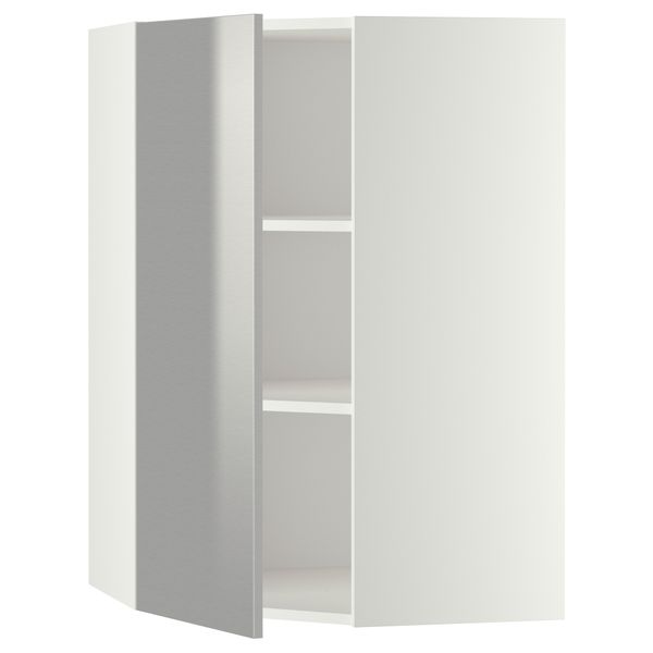 Угловой навесной шкаф с полками МЕТОД, белый, Гревста нержавеющ сталь - схема-чертеж с размерами