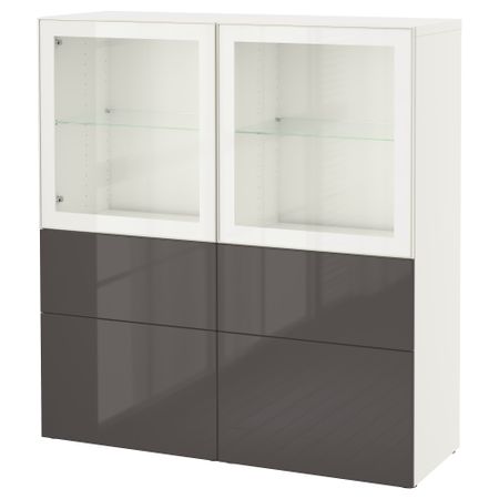 Комбинация для хранения со стеклянными дверцами БЕСТО, белый, Сельсвикен глянцевый/серый прозрачное стекло (120x40x128 см)
