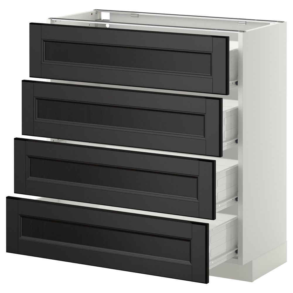 Напольный шкаф 4 фронтальных панели/4 ящика МЕТОД / ФОРВАРА, белый, Лаксарби черно-коричневый - схема-чертеж с размерами