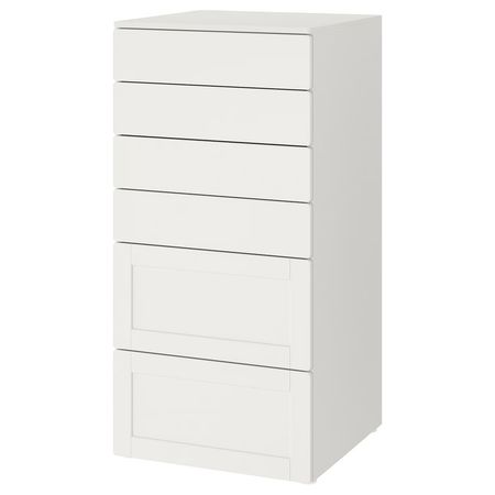 SMÅSTAD / PLATSA Комод с 6 ящиками - белый с рамой 60x57x123 см