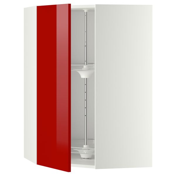 Угловой навесной шкаф с вращающейся секцией МЕТОД, белый, Рингульт красный - схема-чертеж с размерами