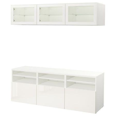 Шкаф для ТВ, комбинированный, стекляные дверцы, белый/Сельсвикен глянцевый, белый прозрачное стекло 180x42x192 см IKEA BESTÅ