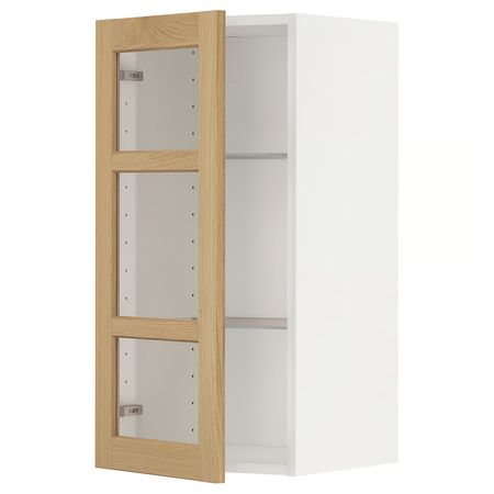 METOD Навесной шкаф/полки/стеклян дверца - белый/Forsbacka дуб 40x80 см