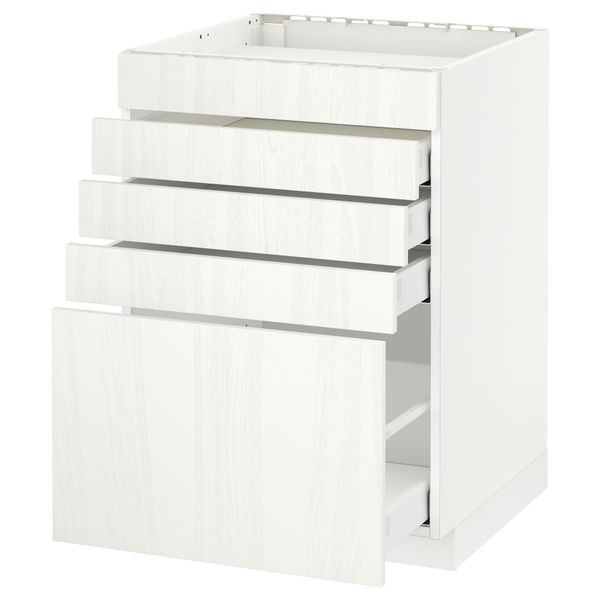 Напольный шкаф для варочной панели, 5 фасадов, 4 ящиков МЕТОД / МАКСИМЕРА, белый, Росдаль белый - схема-чертеж с размерами