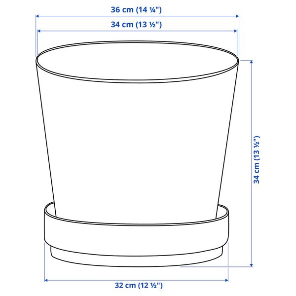 Горшок цветочный с поддоном, 32 см IKEA BRUNBÄR БРУНБЭР 105.379.58 - схема-чертеж с размерами