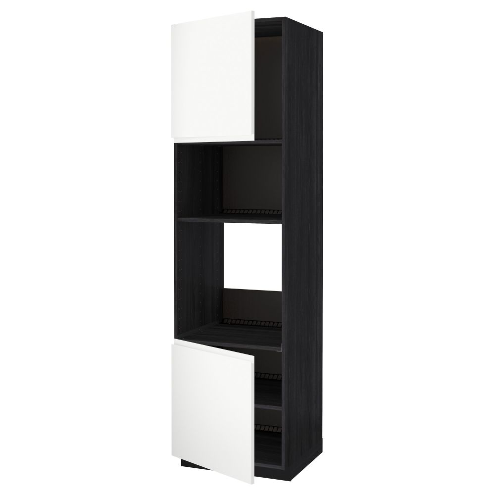 Высокий шкаф для духовки/СВЧ, 2 дверцы, полки МЕТОД, черный, Воксторп белый - схема-чертеж с размерами