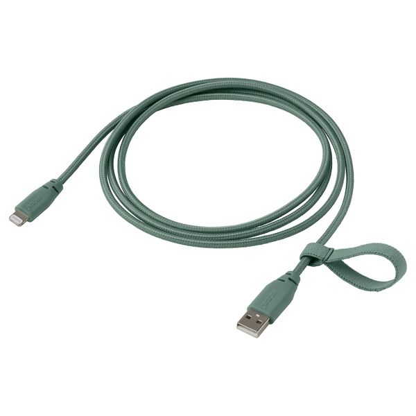 Кабель USB тип А – lightning, текстиль/серо-бирюзовый 1.50 м IKEA LILLHULT ЛИЛЛЬХУЛЬТ 504.928.68 - фото 1