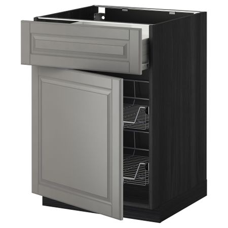 Напольный шкаф с проволочной корзиной, ящиком, дверью МЕТОД / ФОРВАРА, черный, Будбин серый