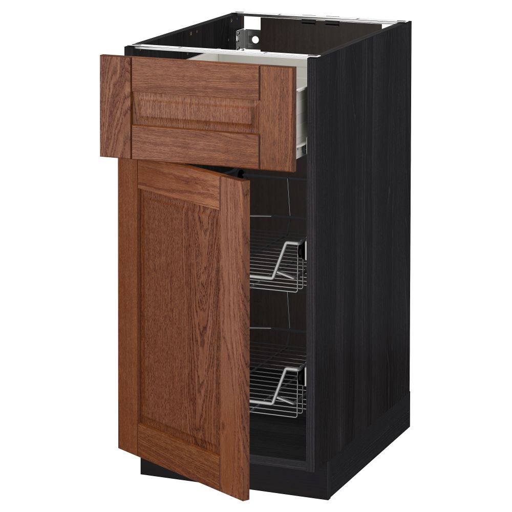 Напольный шкаф с проволочной корзиной, ящиком, дверью МЕТОД / ФОРВАРА, черный, Филипстад коричневый - схема-чертеж с размерами