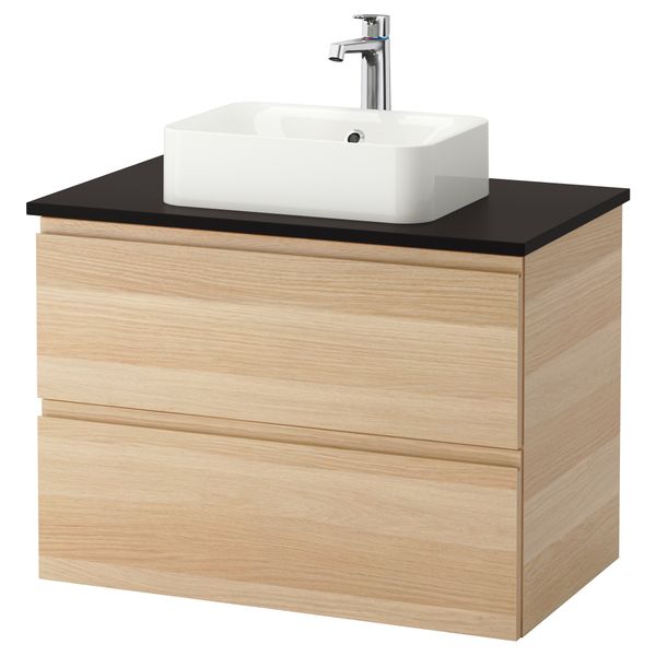 Шкаф со столешницей 45x32 раковина ГОДМОРГОН/ТОЛКЕН / ХОРВИК, под беленый дуб, антрацит (82x49x72 см) - фото 1