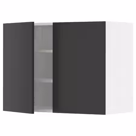 METOD Навесной шкаф с полками/2дверцы - белый/Nickebo матовый антрацит 80x60 см