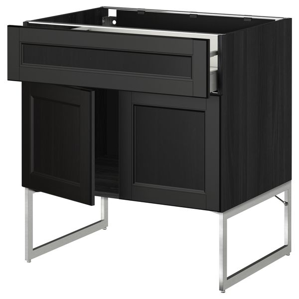 Напольный шкаф, полки, ящик, 2 двери МЕТОД / МАКСИМЕРА, черный, Лаксарби черно-коричневый - схема-чертеж с размерами